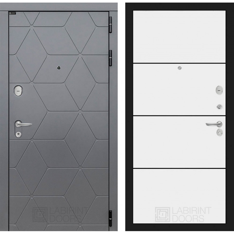 Входная металлическая дверь Лабиринт COSMO 25 - Белый софт, черный молдинг - фото 69245