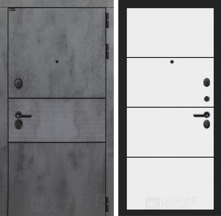 Входная металлическая дверь Лабиринт INFINITY 25 - Белый софт, черный молдинг - фото 72600