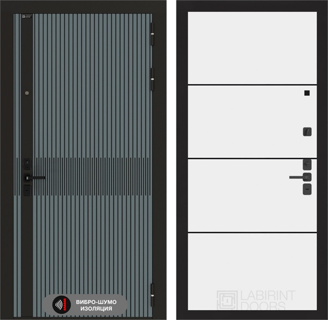 Входная металлическая дверь Лабиринт ISSIDA 25 - Белый софт, черный молдинг. 48817 - фото 83994