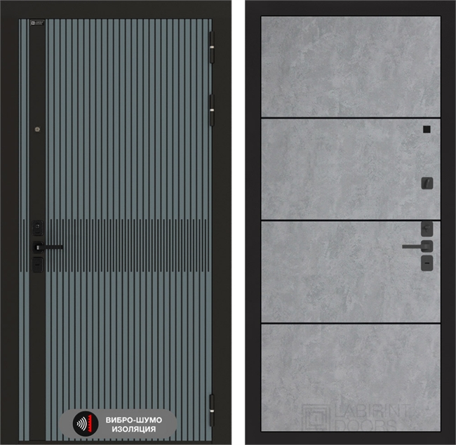 Входная металлическая дверь Лабиринт ISSIDA 25 - Бетон светлый, черный молдинг. 48818 - фото 83995