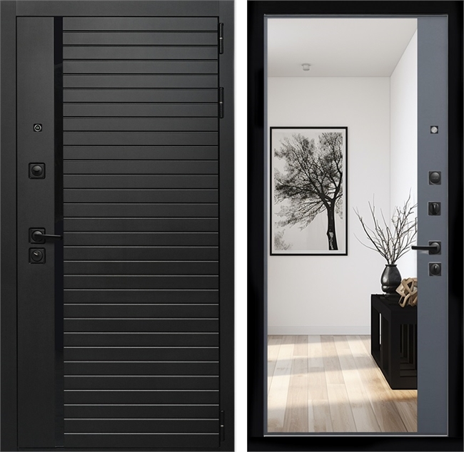 Входная дверь Интеко Агат Графит - с зеркалом панорама 48906