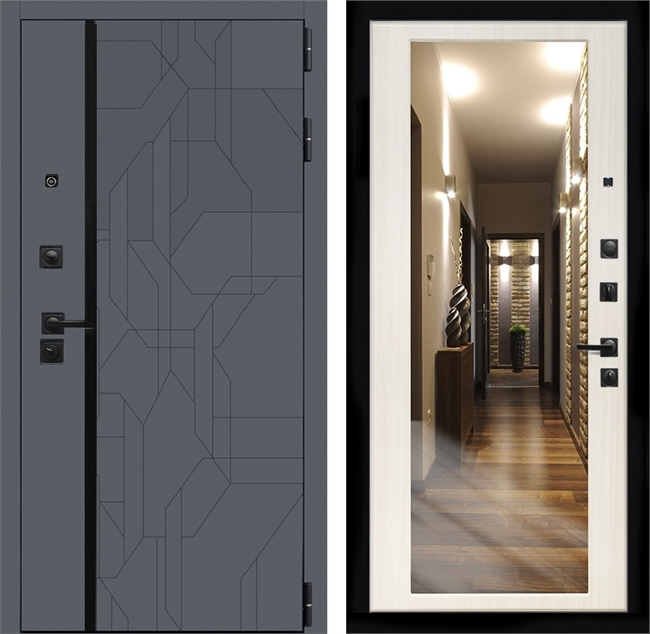 Входная дверь Интеко Верона Сандал белый - с зеркалом 48927