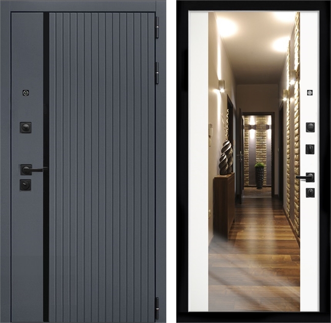 Входная дверь Интеко Агат Графит сб-16 Белый мат - с зеркалом 48985