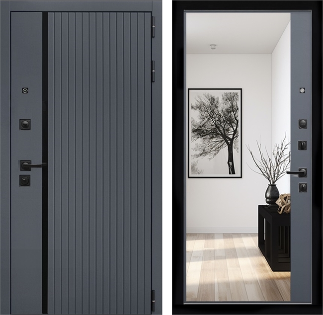 Входная дверь Интеко Агат Графит Графит - с зеркалом панорама 48990