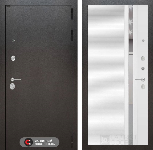 Входная дверь SILVER 31 - Белый софт, зеркальная вставка с тонировкой 49111