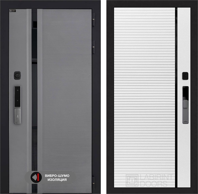 Входная дверь Пиано Смарт 2.0 панель 22 - Белый софт, черная вставка 55450