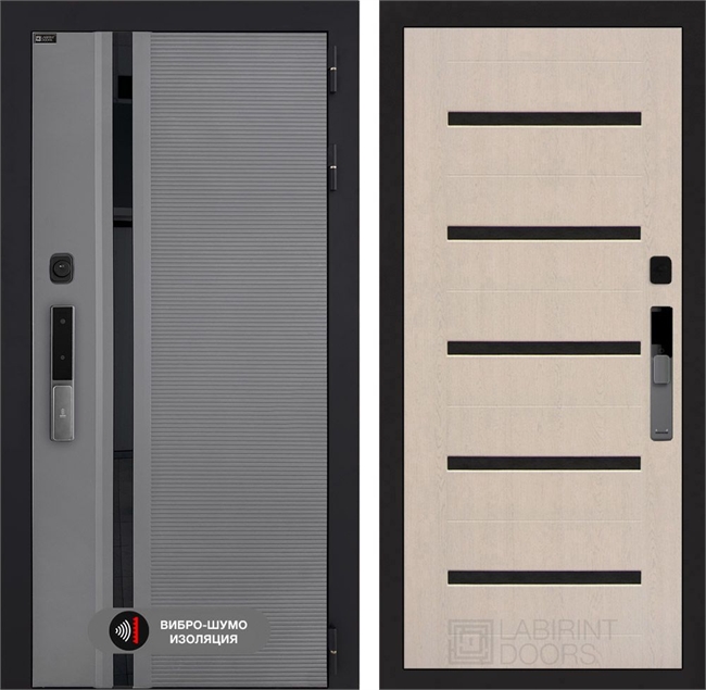 Входная дверь Пиано Смарт 2.0 панель 01 - Беленый дуб, стекло черное 55456