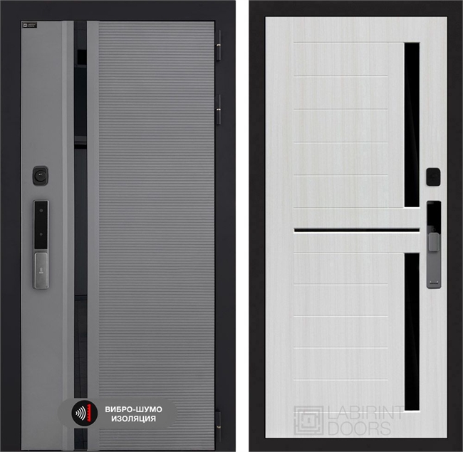 Входная дверь Пиано Смарт 2.0 панель 02 - Сандал белый, стекло черное 55459