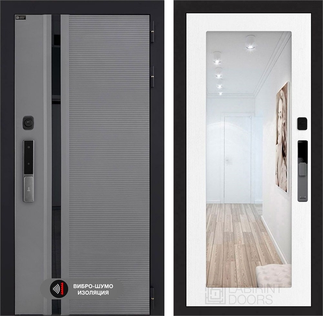 Входная дверь Пиано Смарт 2.0 с зеркалом 18 - Белое дерево 55463