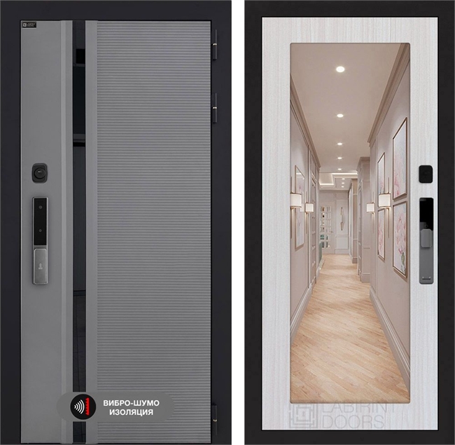 Входная дверь Пиано Смарт 2.0 с зеркалом 18 - Сандал белый 55464