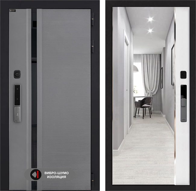 Входная дверь Пиано Смарт 2.0 с зеркалом Панорама - Белый софт 55480