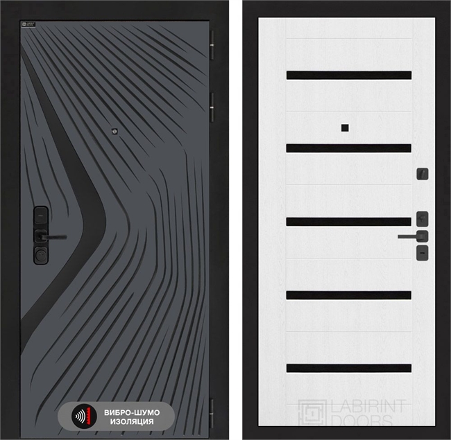 Входная дверь Лабиринт LEOLAB 01 - Белое дерево, стекло черное 55488