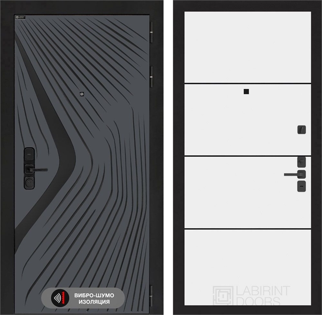 Входная дверь Лабиринт LEOLAB 25 - Белый софт, черный молдинг 55539
