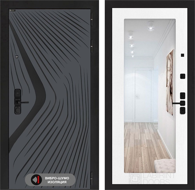 Входная дверь Лабиринт LEOLAB с Зеркалом 18 - Белое дерево 55499