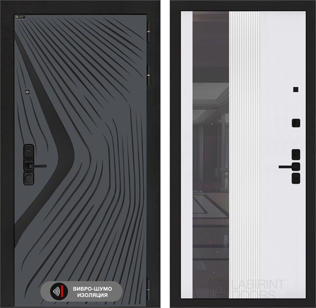 Входная дверь Лабиринт LEOLAB 32 – Зеркало тонированное – Белый рельеф софт 55547