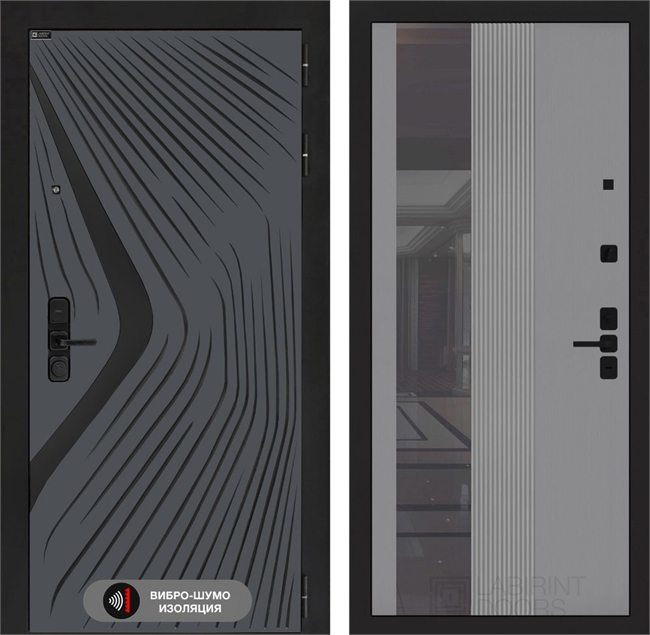 Входная дверь Лабиринт LEOLAB с Зеркалом 32 тонированным - Серый рельеф софт 55548