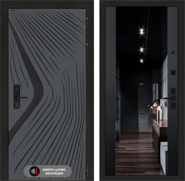 Входная дверь Лабиринт LEOLAB с Зеркалом тонированным - Черный кварц 55500