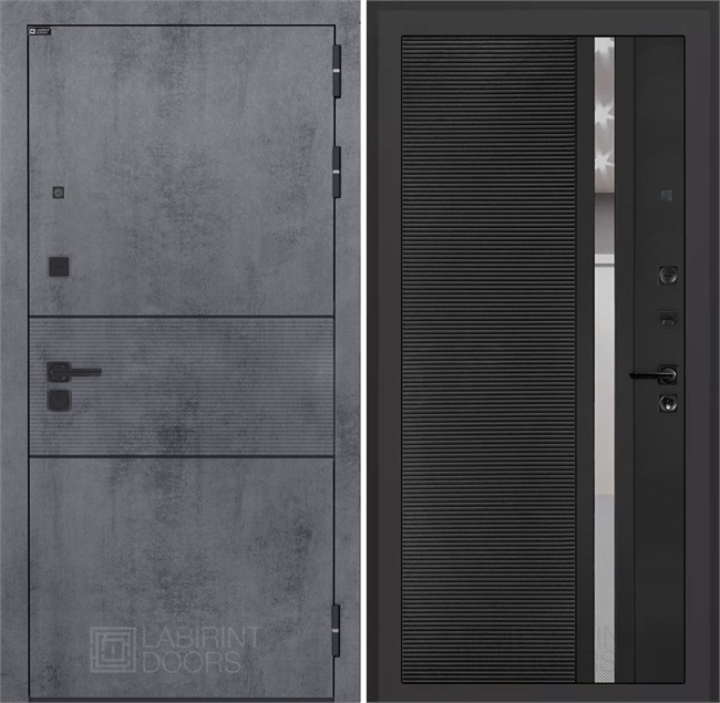 Входная дверь INFINITY 31 - Черный кварц, зеркальная вставка с тонировкой 55556