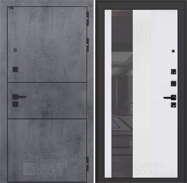 Входная дверь ИНФИНИТИ с Зеркалом 32 тонированным - Белый рельеф софт 55557