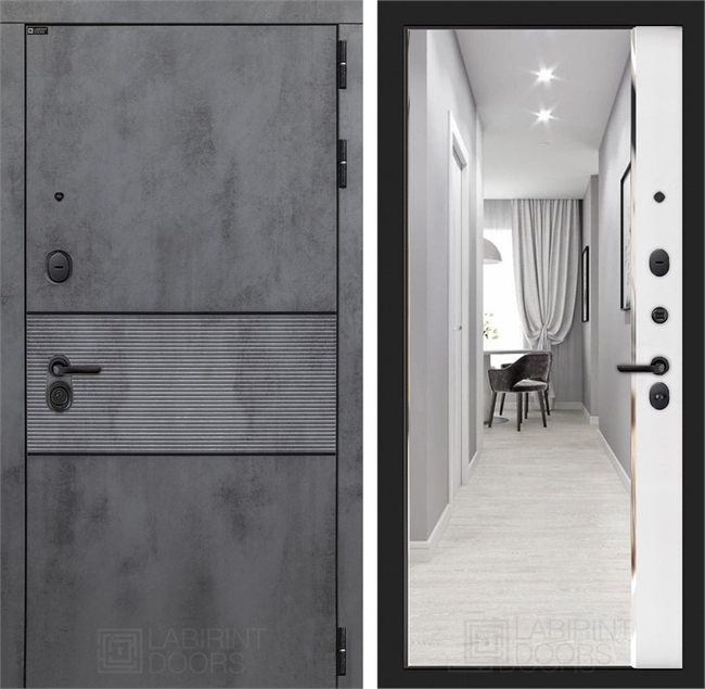 Входная дверь ИНФИНИТИ с зеркалом Панорама - Белый софт 55563