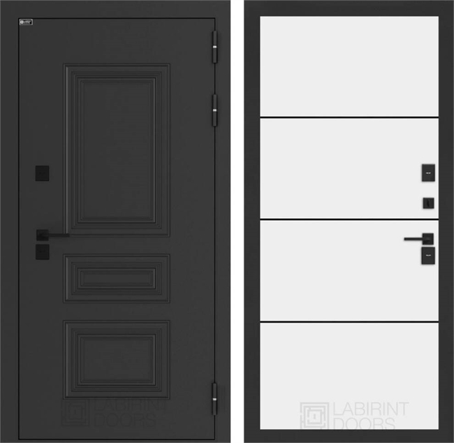 Входные двери Аляска лайт с терморазрывом 25 - Белый софт, черный молдинг 55595