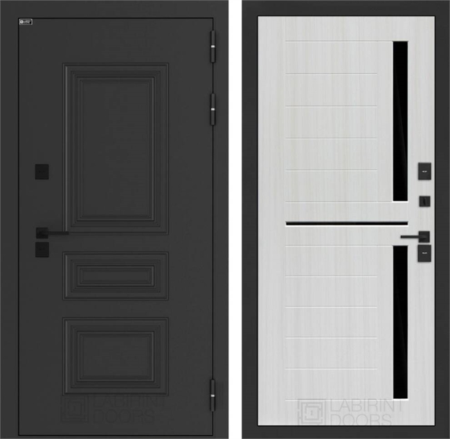 Входные двери Аляска лайт с терморазрывом 02 - Сандал белый, стекло черное 55599