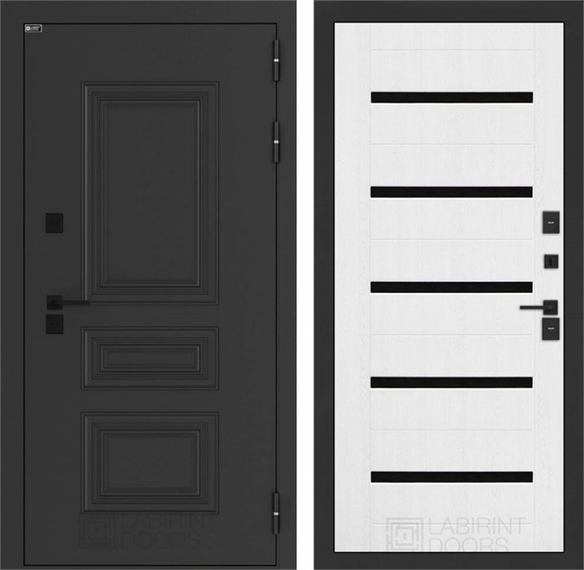 Входные двери Аляска лайт с терморазрывом 01 - Белое дерево, стекло черное 55600