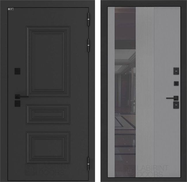 Входные двери Аляска лайт с терморазрывом с Зеркалом 32 тонированным - Серый рельеф софт 55619