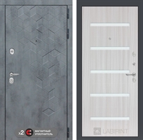 Входная металлическая дверь Лабиринт Бетон 01 - Сандал белый, стекло белое