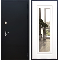 Входная металлическая дверь Триумф Чёрный муар ФЛ-120 с Зеркалом Белый силк сноу