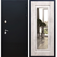 Входная металлическая дверь Триумф Чёрный муар ФЛ-120 с Зеркалом Бетон светлый