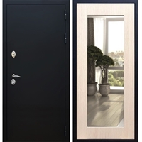 Входная металлическая дверь Триумф Чёрный муар Пастораль Дуб белёный с Зеркалом