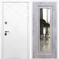 Белая Входная металлическая дверь Олимпия ФЛ-120 с Зеркалом Бетон темный