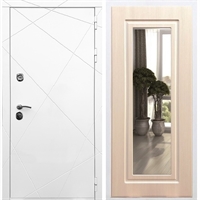 Белая Входная металлическая дверь Олимпия с Зеркалом Беленый дуб