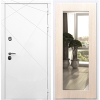 Белая Входная металлическая дверь Олимпия Пастораль Дуб белёный с Зеркалом