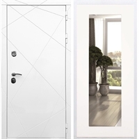 Белая Входная металлическая дверь Олимпия Пастораль Белый Ясень с Зеркалом