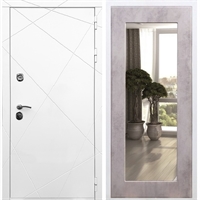 Белая Входная металлическая дверь Олимпия Пастораль Бетон светлый с Зеркалом