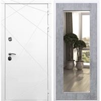 Белая Входная металлическая дверь Олимпия Пастораль Бетон тёмный с Зеркалом