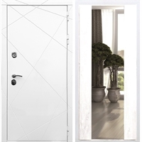Белая Входная металлическая дверь Олимпия с Зеркалом СБ -16 Белый силк сноу