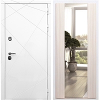 Белая Входная металлическая дверь Олимпия с Зеркалом СБ -16 Беленый дуб