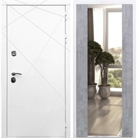Белая Входная металлическая дверь Олимпия с Зеркалом СБ -16 Бетон темный