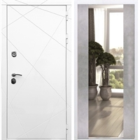 Белая Входная металлическая дверь Олимпия с Зеркалом СБ -16 Бетон светлый