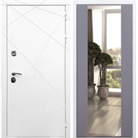 Белая Входная металлическая дверь Олимпия с Зеркалом СБ -16 Силк титан