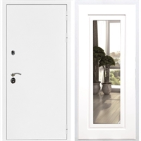 Входная металлическая дверь Триумф Белая шагрень ФЛ-120 с Зеркалом Белый силк сноу