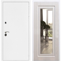 Входная металлическая дверь Триумф Белая шагрень ФЛ-120 с Зеркалом Лиственница беж