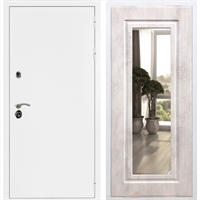Входная металлическая дверь Триумф Белая шагрень ФЛ-120 с Зеркалом Бетон светлый