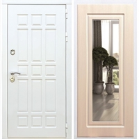 Входная белая дверь DALLAS с Зеркалом Беленый дуб