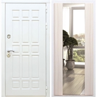 Входная белая дверь DALLAS с Зеркалом СБ -16 Беленый дуб