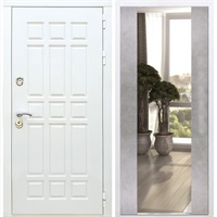 Входная белая дверь DALLAS с Зеркалом СБ -16 Бетон светлый