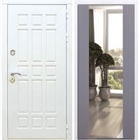 Входная белая дверь DALLAS с Зеркалом СБ -16 Силк титан